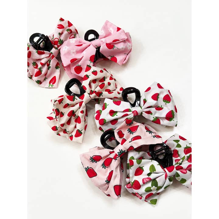 Strawberry Print Bow Hair Claw Clip for wholesale by Love and Repeat