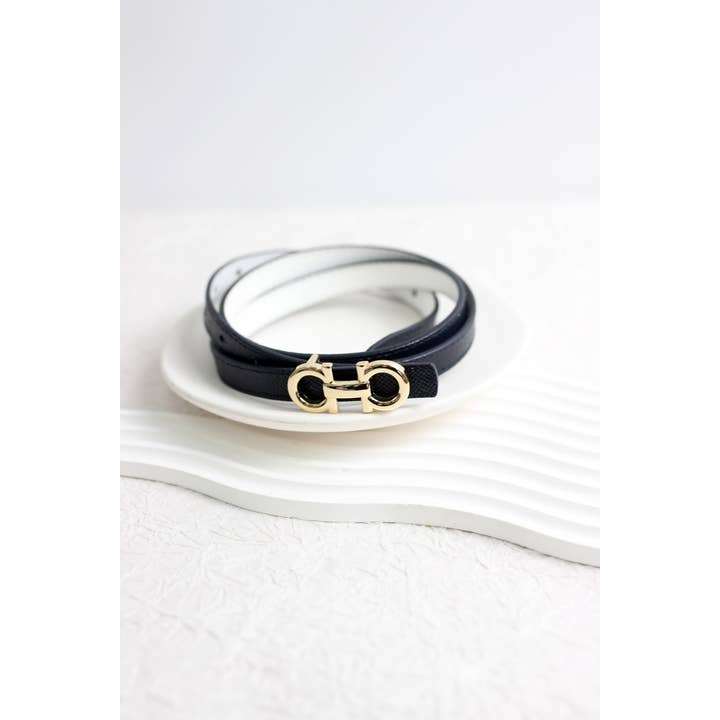 ESLEY - Wholesale Belt - Women's - A2503DJN31845 - Slim Reversible Leather Belt with Gold3