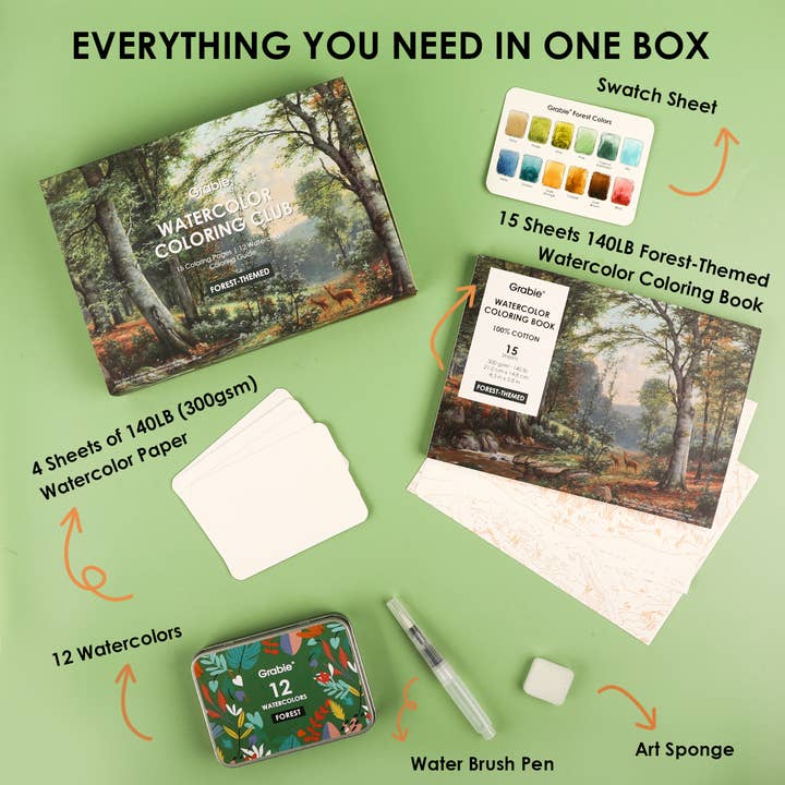 Grabie - Wholesale Crafts, Hobbies & DIY - Forest-Themed Watercolor Coloring Club Box2