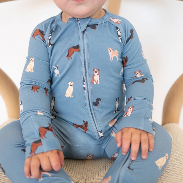 bug + bean kids - Wholesale Jumpsuit – Baby - Bamboo Zip Convertible Romper – Blue Dog Baby Pajamas2