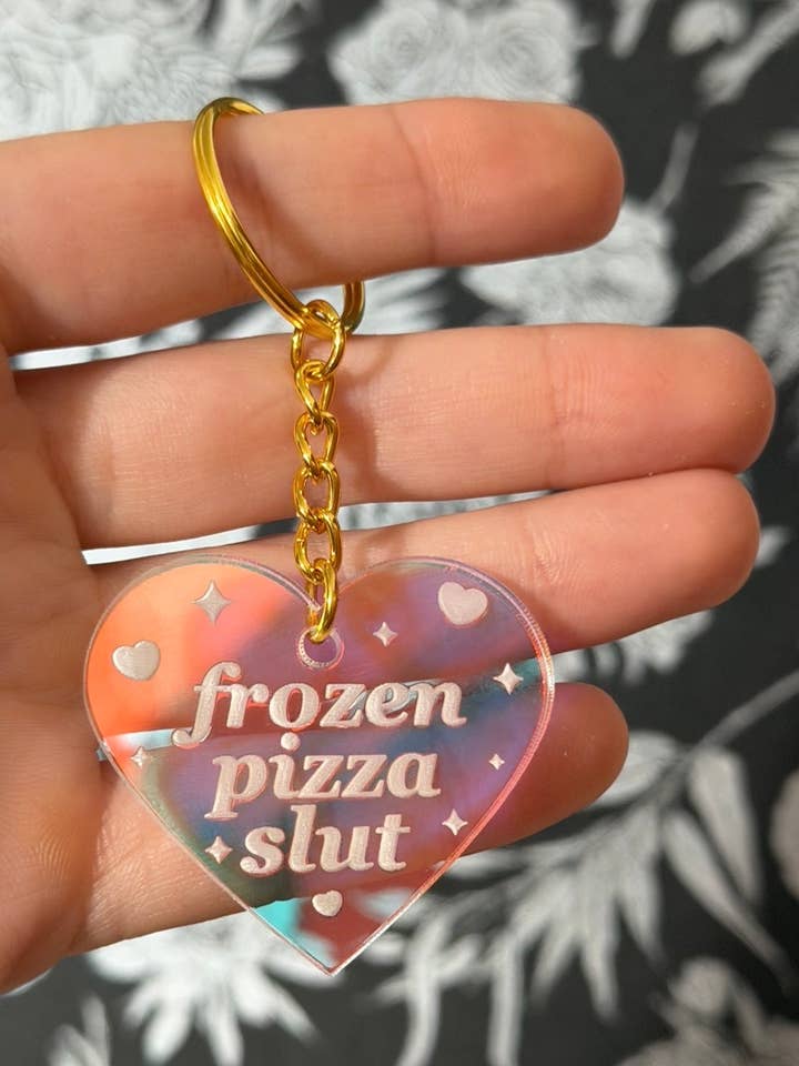 Frozen Pizza Slut Iridescent Acrylic Keychain for wholesale by ShlemonArt