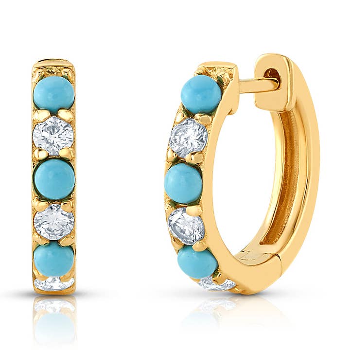 TURQUOISE & DIAMOND HUGGIES, 14kt Gold for wholesale by JEN HANSEN