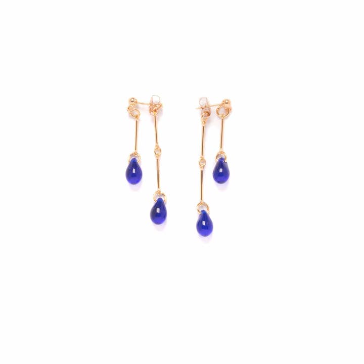 Boucles d'oreilles pendantes doubles en verre cobalt pour la vente par Michelle Starbuck Designs