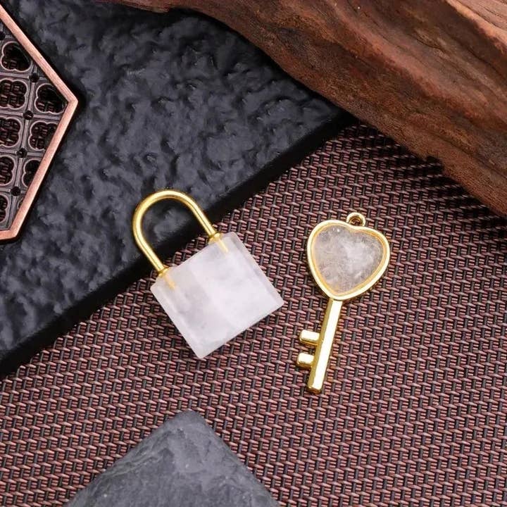 Earth's Gems Boutique - Wholesale Jewelry Set - Lock and Key Necklace Set, Gemstone Crystal Necklace