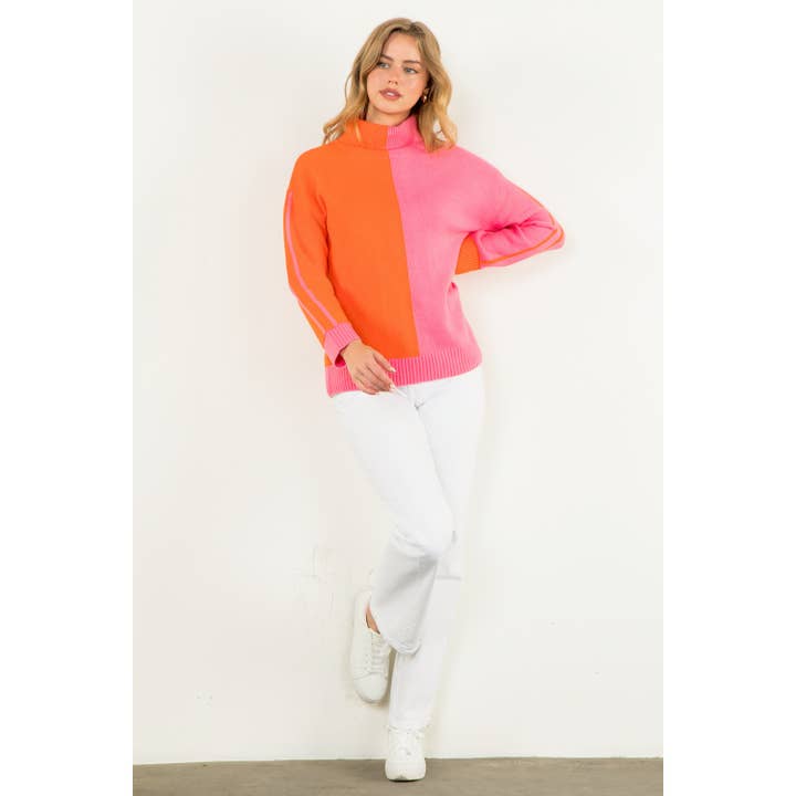 PINK Colorblock Turtleneck Sweater for wholesale on Faire