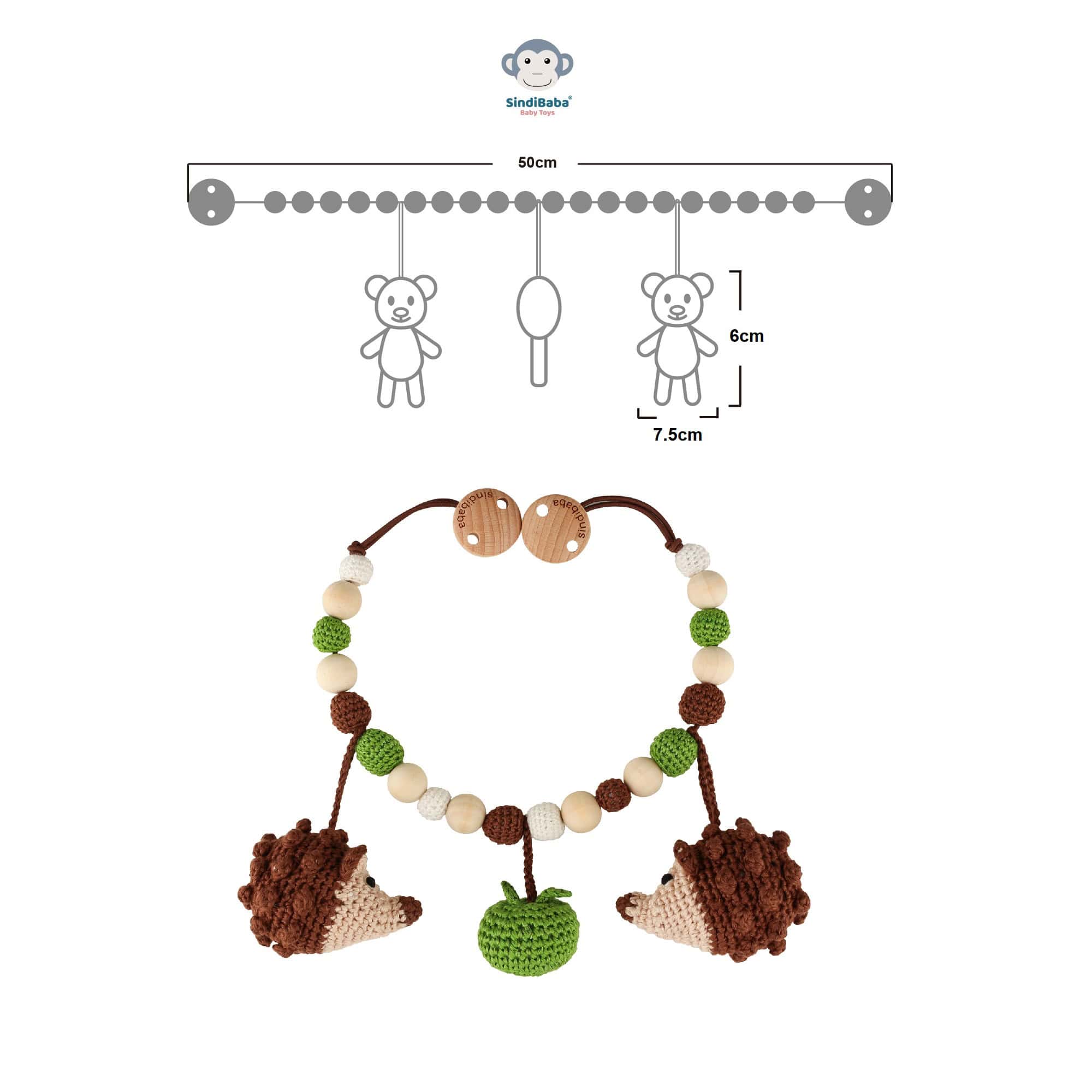 SindiBaba – Großhandel Kinderwagenabdeckung/-zubehör – Baby – Gehäkelte Kinderwagenkette Igel HARRY3