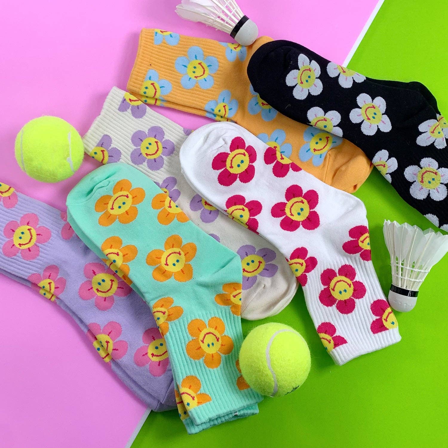 7DAYSSOCKS - Wholesale Socks - Women's - Women's Crew Smile Flower Socks9