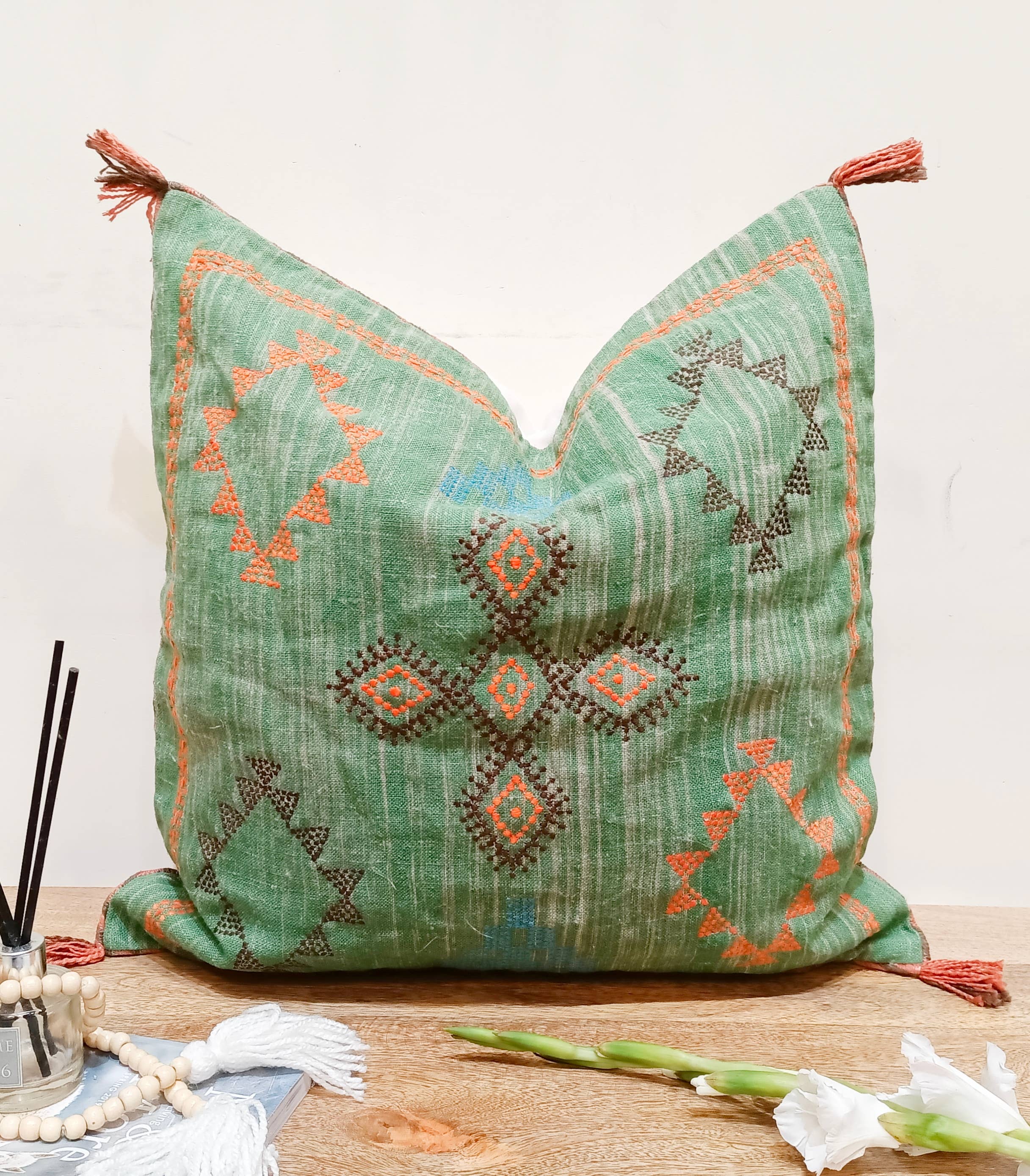 Urban Adorn - Wholesale Throw Pillow Cover - Green Cactus Silk Inspired Linen Square Cushion Cover5