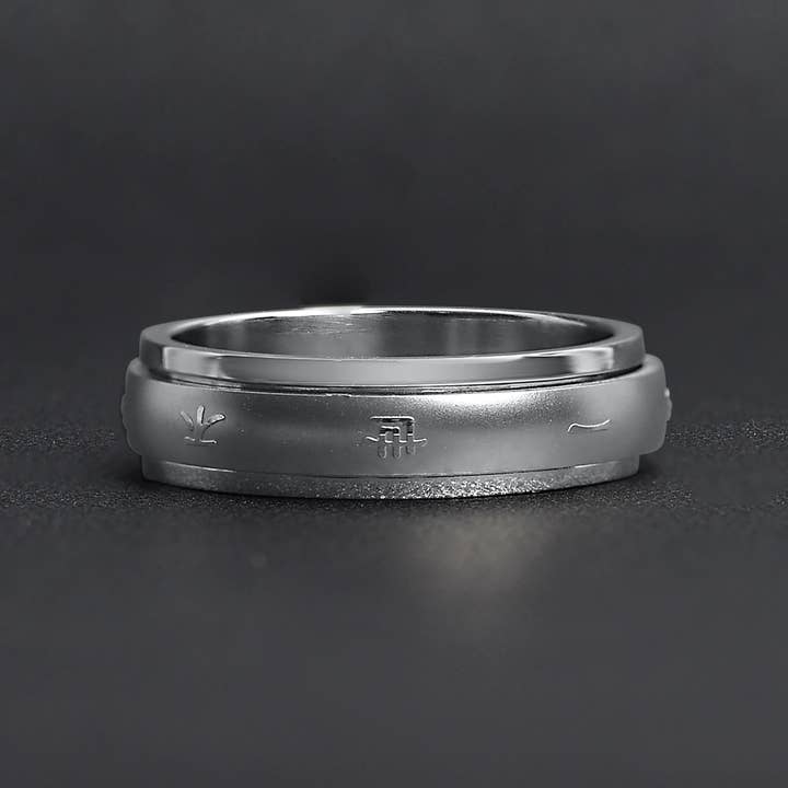 WJW - Wholesale Band/Stacked Ring - Chinese Symbol Spinner Center Stainless Steel Ring2