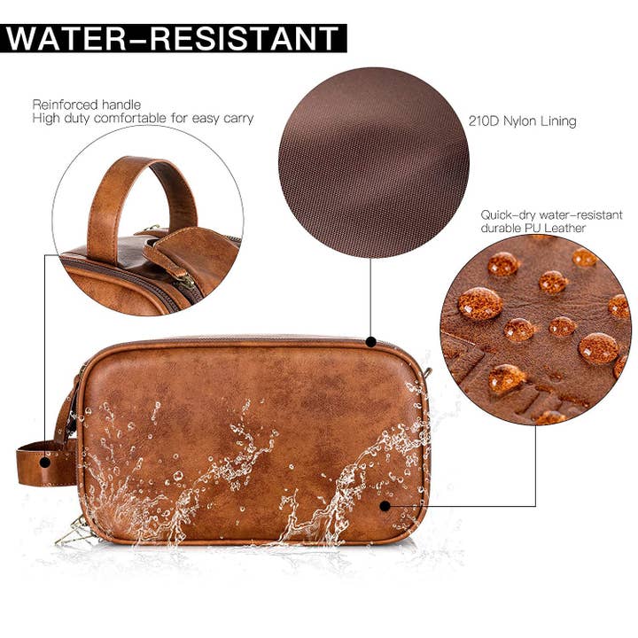 RockCow Leather Studio - Wholesale Toiletry Bag - Men's - Groomsmen Gift, Waterproof PU Leather Toiletry Bag, Vegan Leather Dopp Kit, Water-Resistant Bathroom Toiletries Organizer, Christmas Gift22
