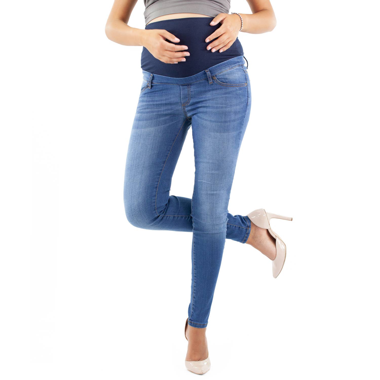 Delux, slim fit maternity jeans - light blue for wholesale on Faire5
