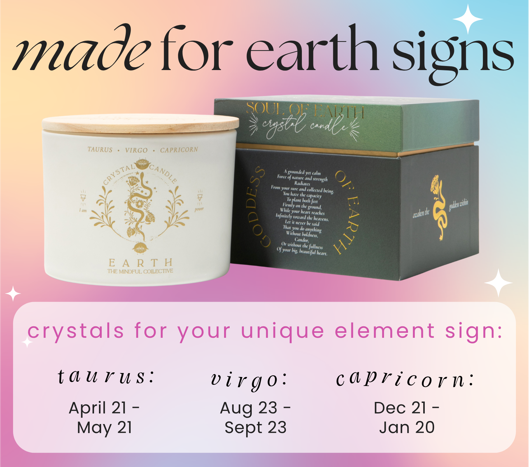 THE MINDFUL COLLECTIVE - Wholesale Jar/Filled Candle - Earth Element Crystal Candle – Taurus, Virgo & Capricorn2