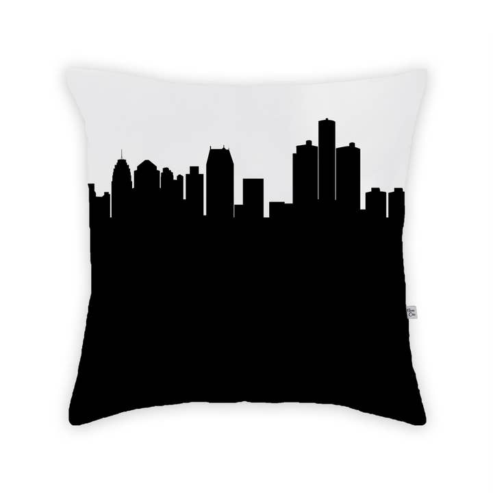 Detroit MI Skyline Coussin grand pour la vente par Anne Cate