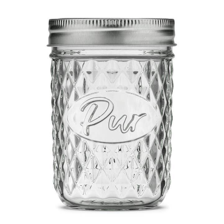 Pur Mason - Wholesale Jar - 16oz Wide Mouth Mason Jar, Diamond Design - 12 Pack1