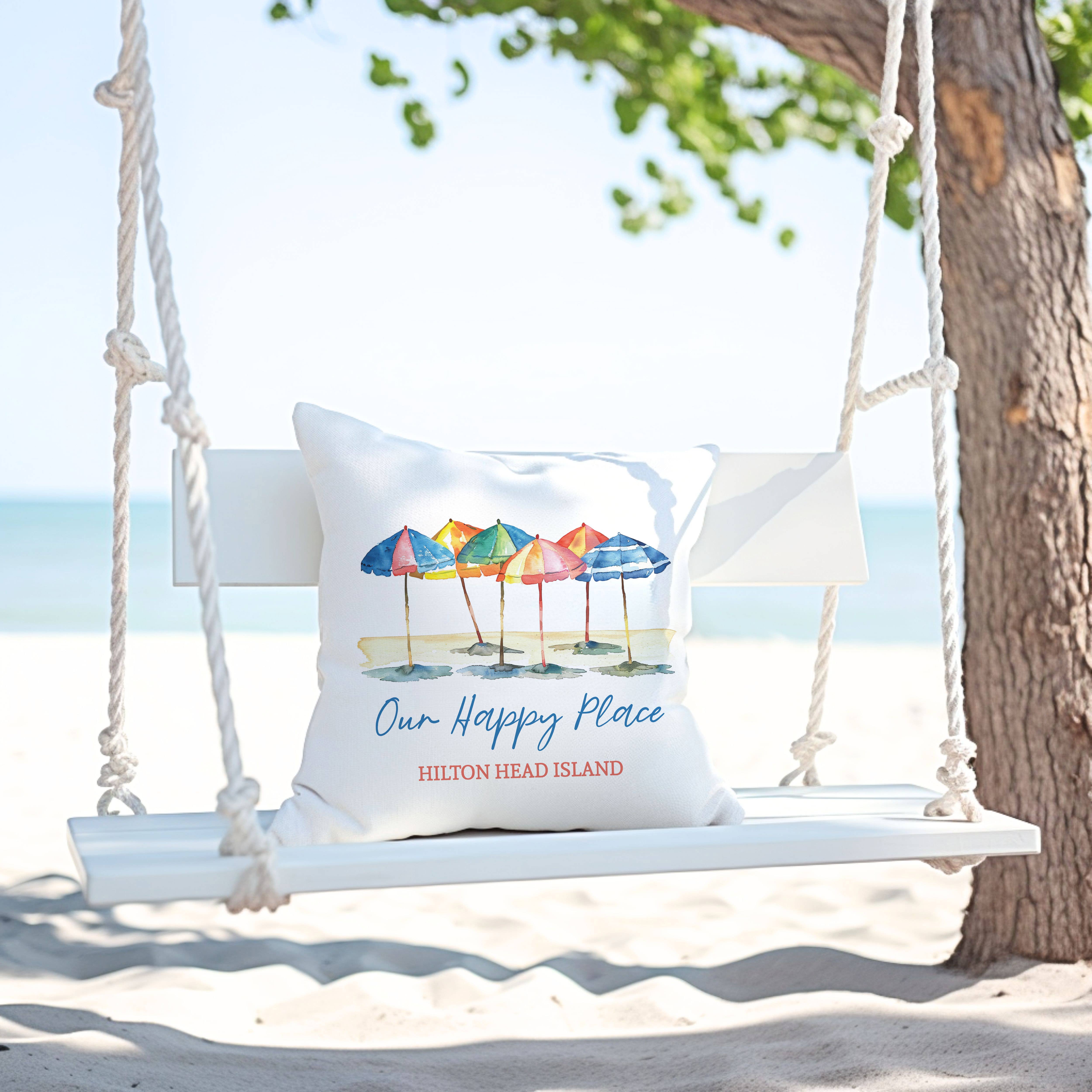 Canary Road - Vente Coussin décoratif - Coussin Beach Happy Place personnalisé, décor nautique côtier1