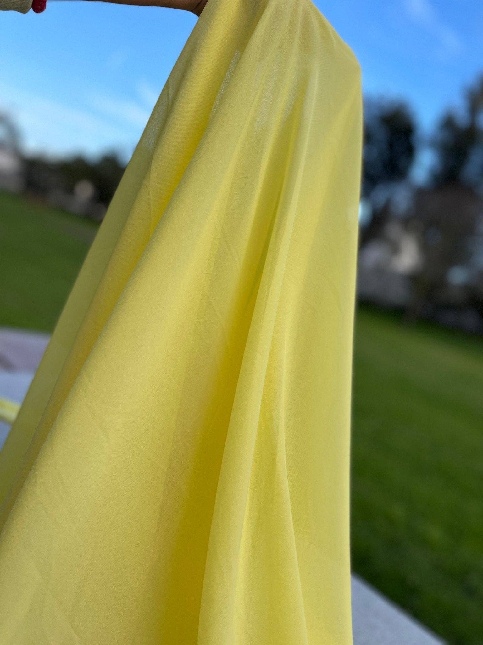 GalaTextile - Wholesale Fabric - Yellow Chiffon Fabric By The Yard , Yellow Bridal Fabric, Bridal Chiffon, Sheer Fabric Light Weight Yellow Chiffon Fabric for Dress Veil9