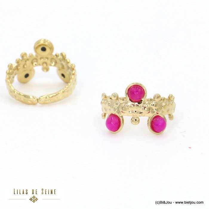 Bague acier inoxydable baroque 3 cabochons pierre 0422008 pour la vente par Lilas de Seine