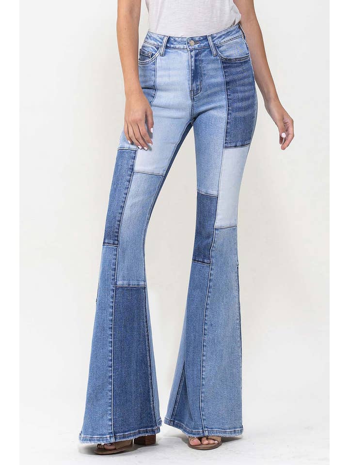 ENJOYED HIGH RISE COLOR BLOCK SUPER FLARE JEANS T5709 for wholesale on Faire7