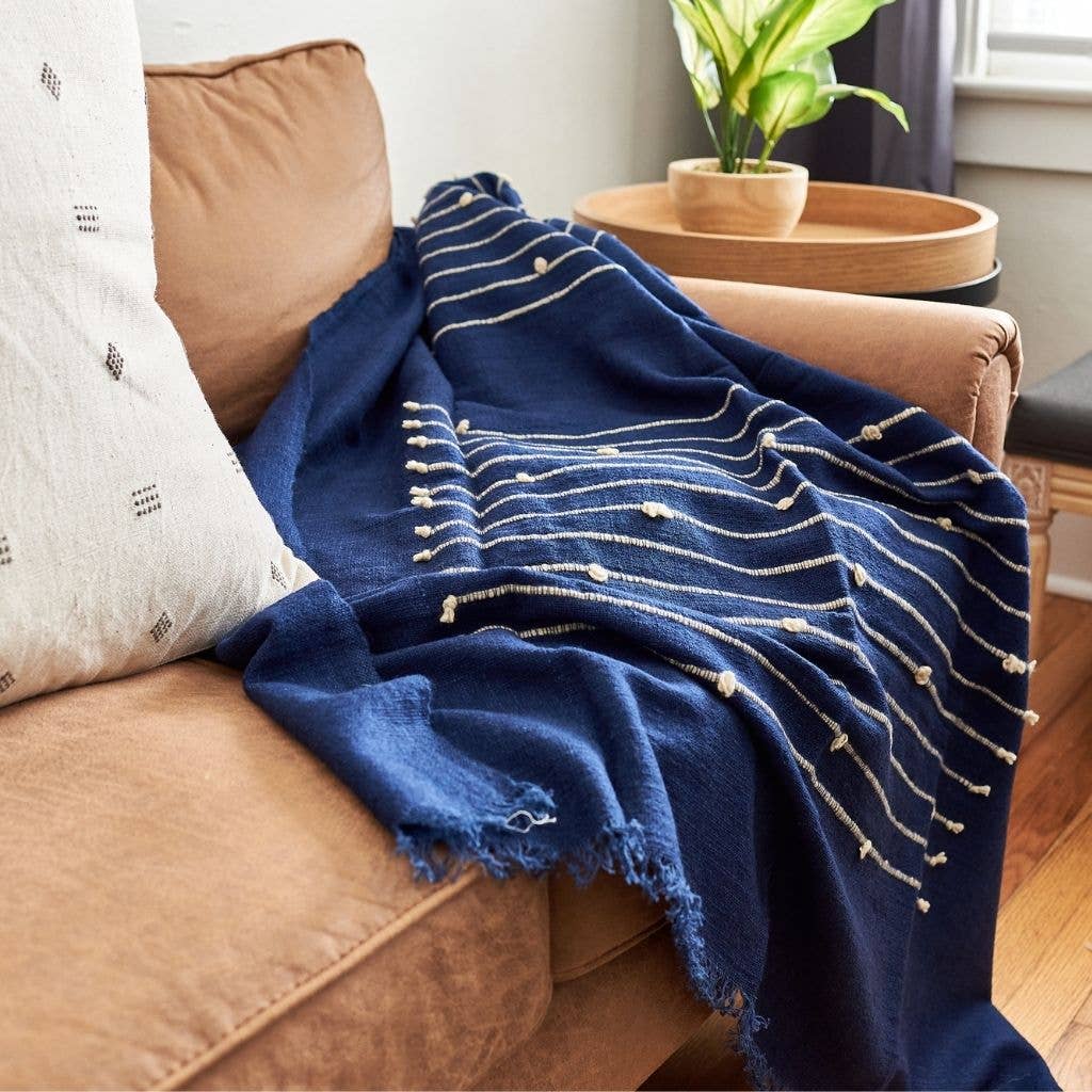 Variously - Wholesale Throw Blanket - Rosewood Indigo Hand knotted Stripes Handloom Merino Throw3