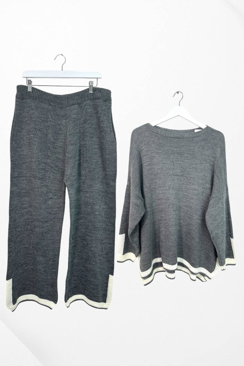 Miss Bold – wholesale Mjukisset – Dam – Italienskt oversize stickat set med kontrasterande kanter9