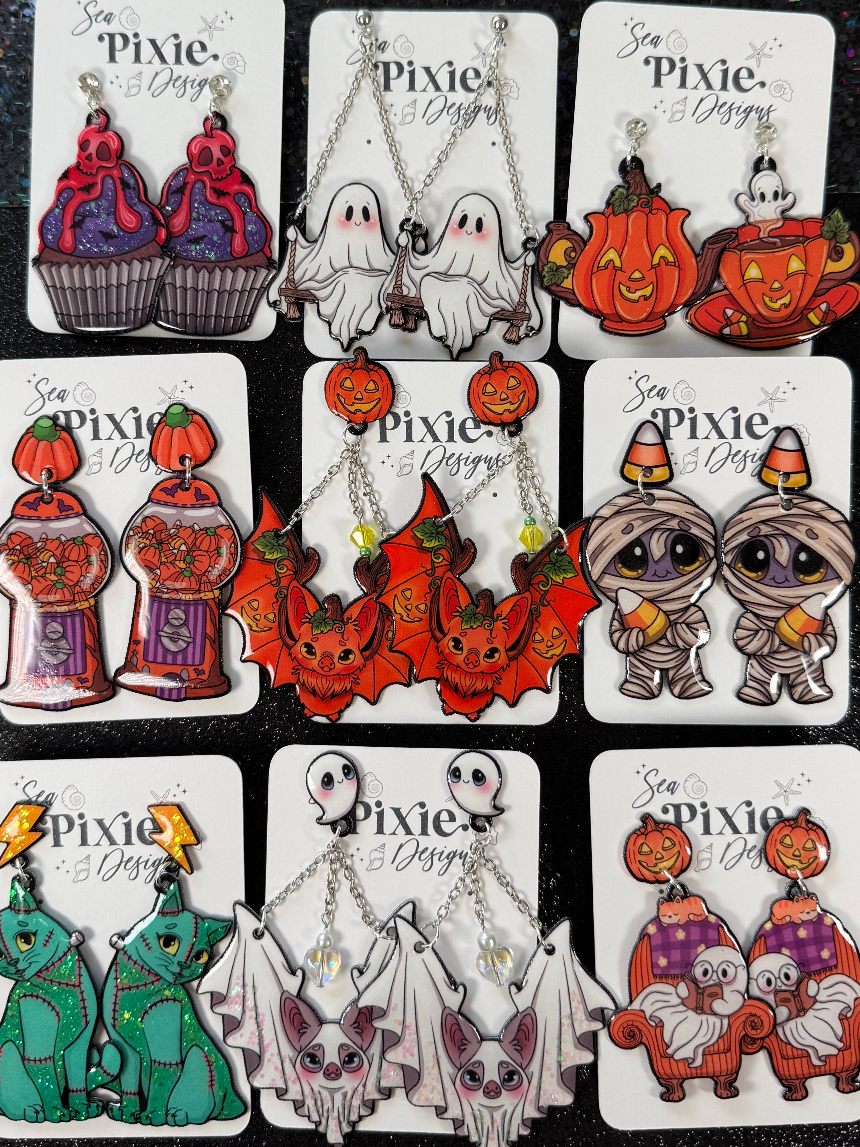 Sea Pixie Designs - Wholesale Dangle Earrings - Ghost Reading Books Halloween Dangle Earrings, Spooky & Cute6