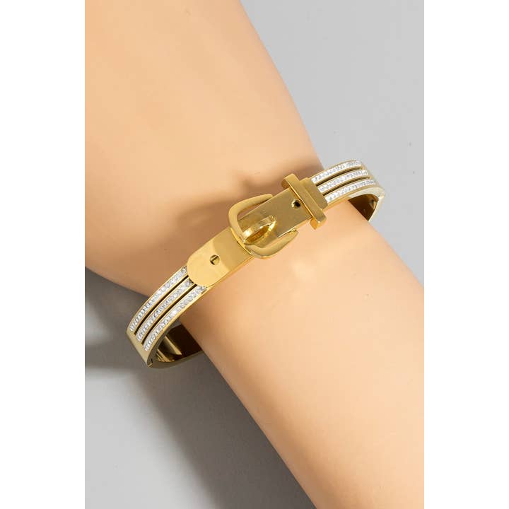 The Looks by Fame Accessories - Wholesale Bangle Bracelet - Stainless Steel Pave Belt Style Hinge Bangle Bracelet3