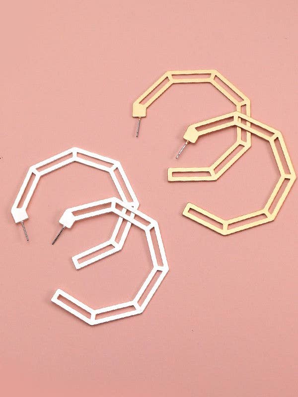 HEXAGON CUTOUT HOOP EARRINGS | 31E21555 for wholesale by JOSSLYN by wall to wall