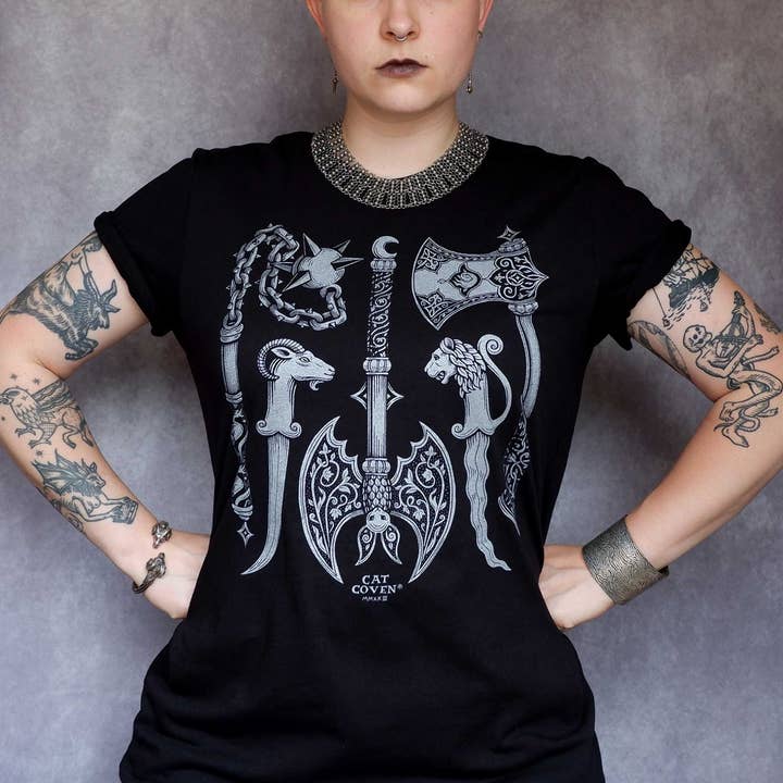 Cat Coven - Wholesale Screen Printed T-Shirt - Women's - Choose Your Weapon- Screen printed T-shirt
