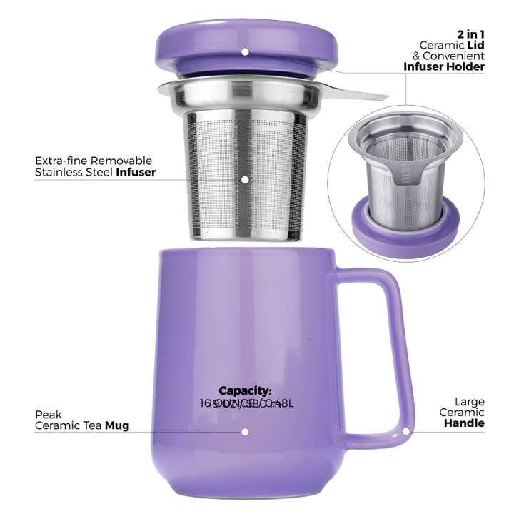 TEALYRA / LUXBE - Wholesale Coffee Mug - Peak Porcelain Mug With Infuser 19oz, Purple Matte Finish