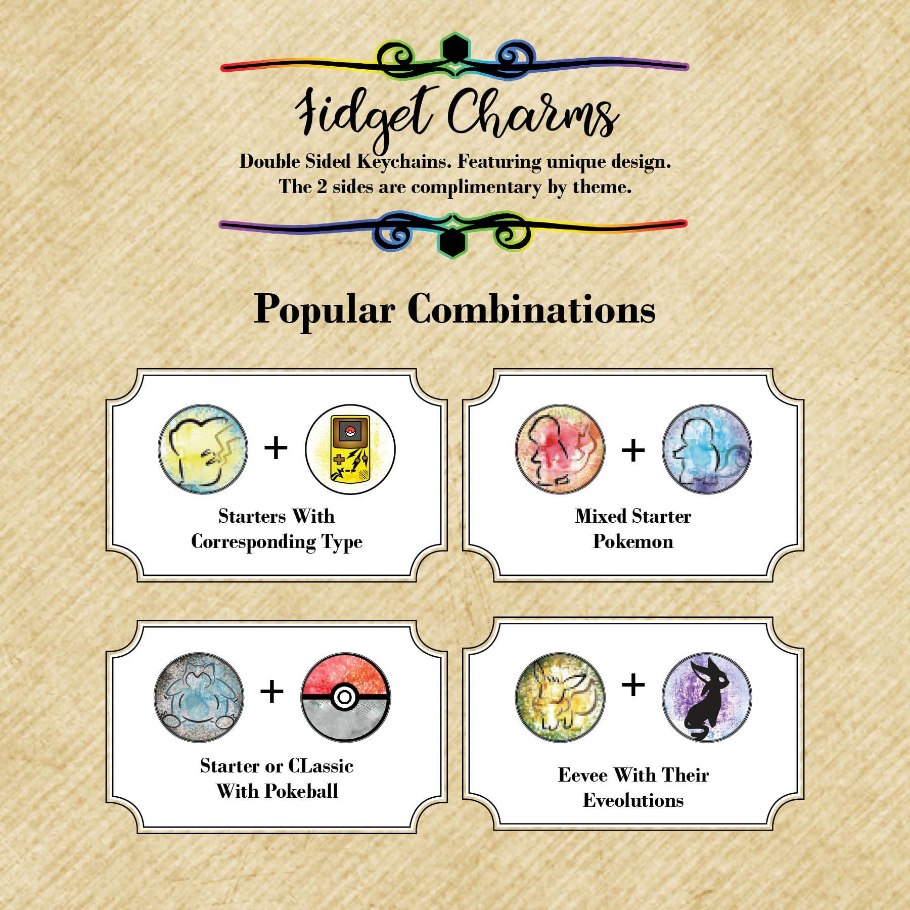 Con-Quest Crafts – Engroshandel Nøglering - Unisex – Dobbeltsidet Pokémon-inspireret fidget-charms nøglering8