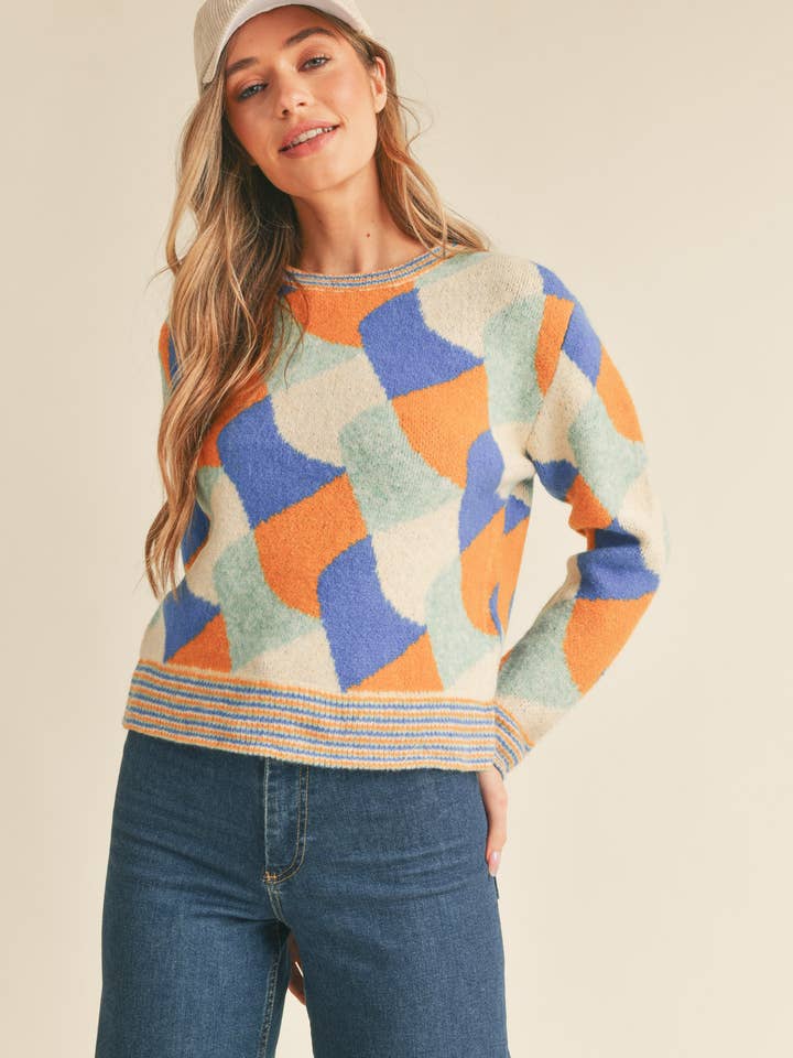 &MERCI - Wholesale Knit Sweater - Women's - COLORFUL ABSTRACT KNIT SWEATER MSW102845