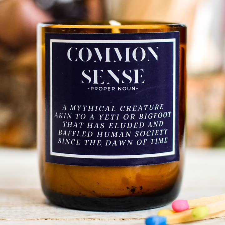 "Common Sense" Funny Beer Bottle Candle - Soy for wholesale by Black Oak Soap Company