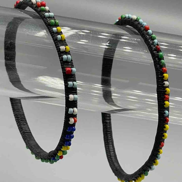 Narrow Black Beaded Wound Plastic Thread Bracelet - Mali for wholesale by The Niger Bend