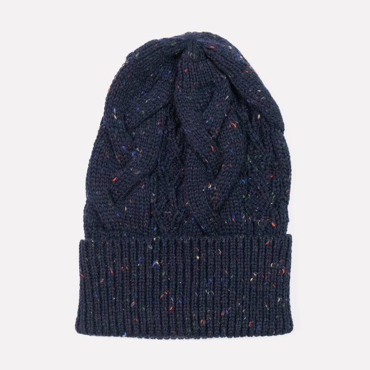 Cable Hat in Navy Speckle for wholesale by GiGi Knitwear