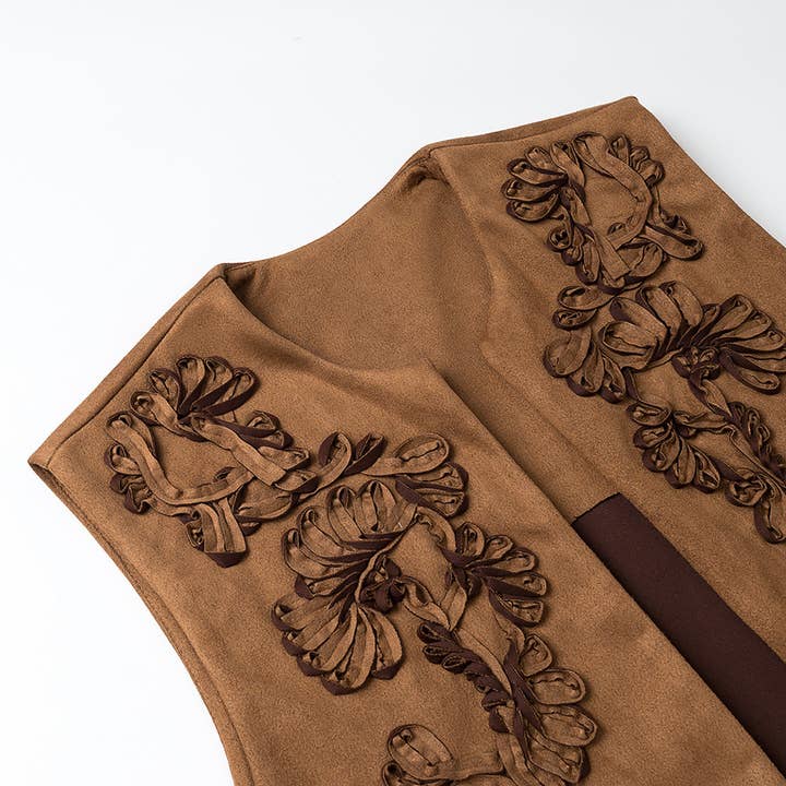 Rosa Clothing - Wholesale Outerwear Vest - Women's - Boho Suede Embroidered Vest Gilets4