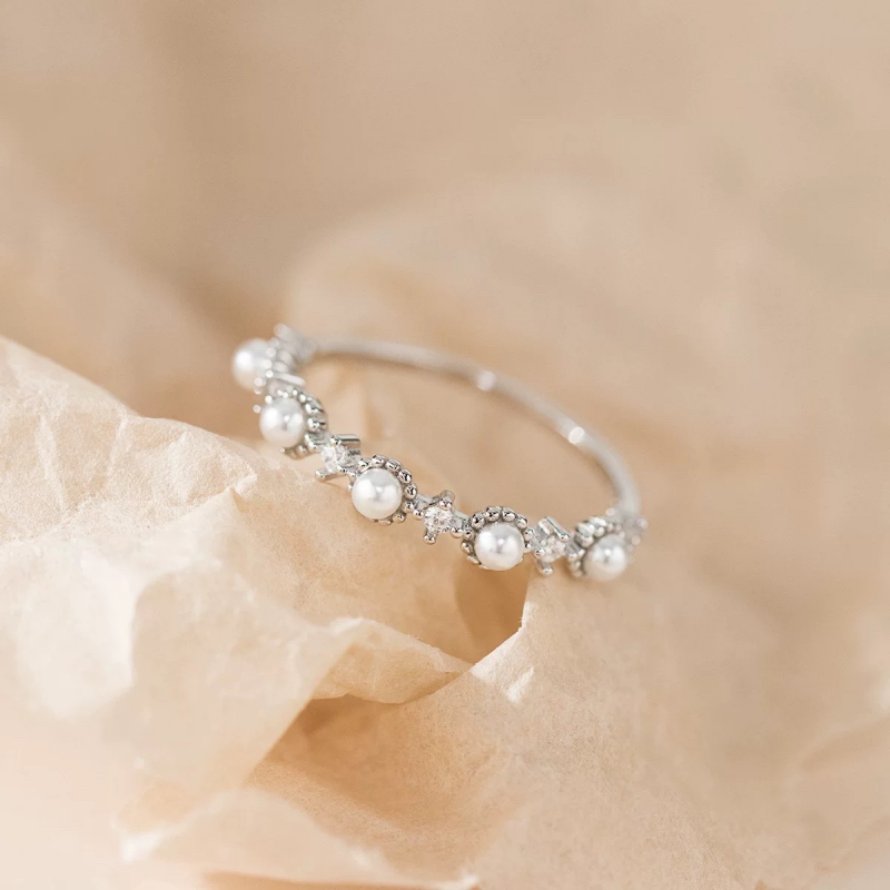 Perimade & Co. LLC - Wholesale Band/Stacked Ring - Dainty Gold Pearl Stacking Band Ring in 925 Sterling Silver3