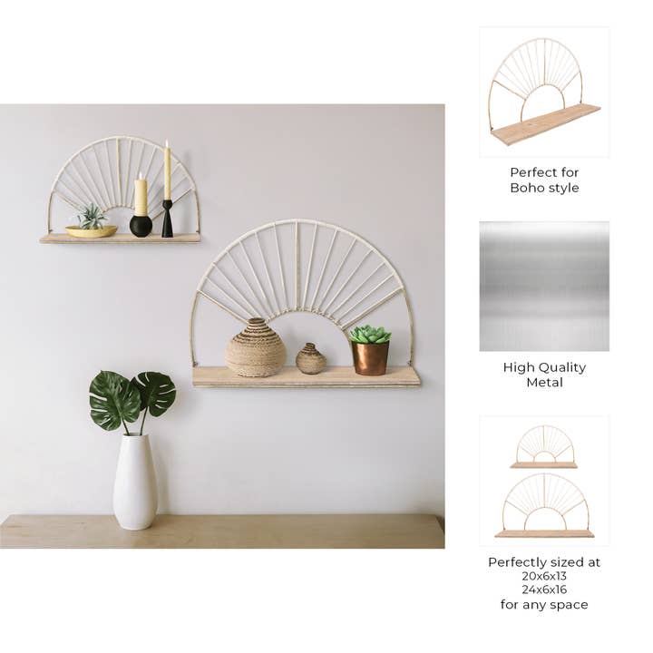 Sagebrook Home – wholesale Vägghylla – Guld 13/16 tum Metall Halvmåneformade Vägg Hyllor