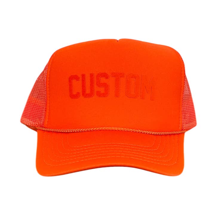 CUSTOM Orange Tonal Trucker Hat for wholesale by Littlebrightbird