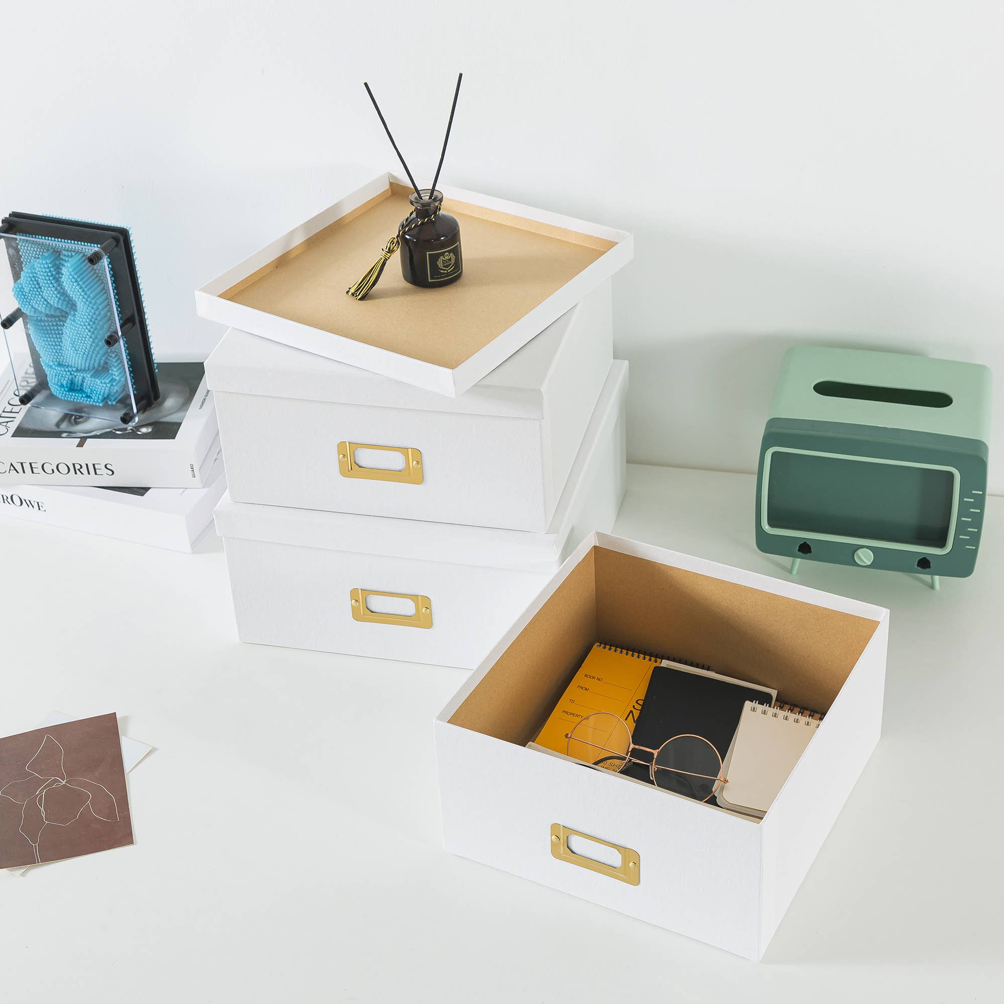 Soul & Lane - Wholesale Decorative Box - Set of 3 White Kraft Paper Box for Storage with Gold Labels6