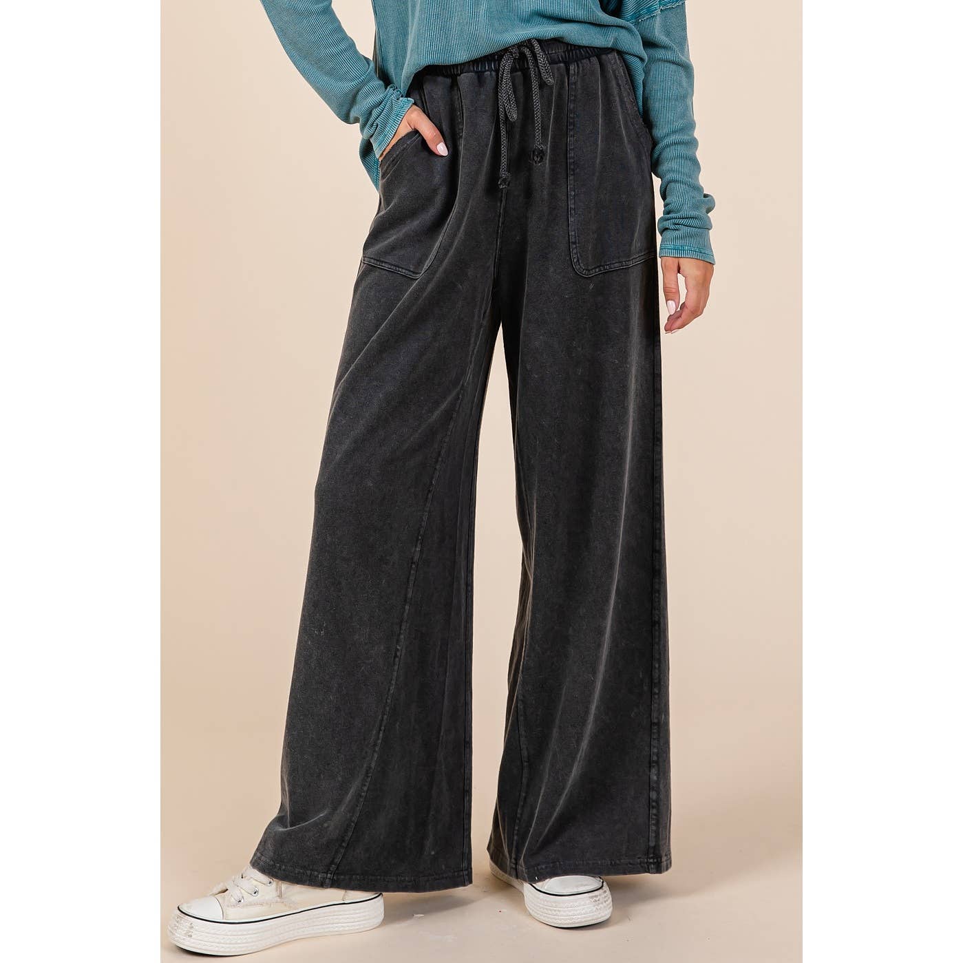 mittoshop - Wholesale Pants - Women's - MINERAL WASH FRENCH TERRY WIDE LEG PANTS3
