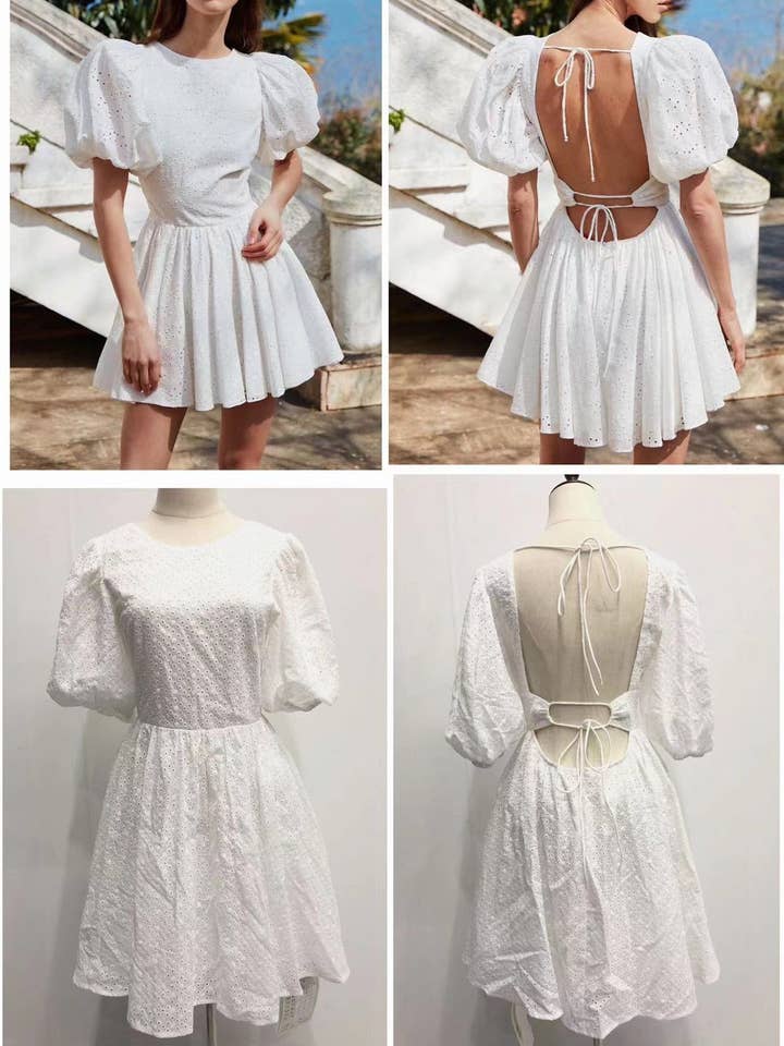 Witte jurk met open rug en pofmouwen voor wholesale door Danity