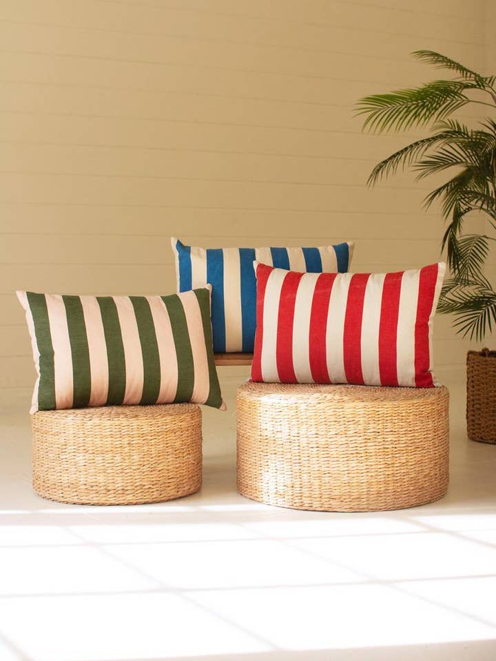 S/3 COTTON PRINTED STRIPED PILLOWS - 16X24 - ONE EACH COLOR for wholesale by Kalalou