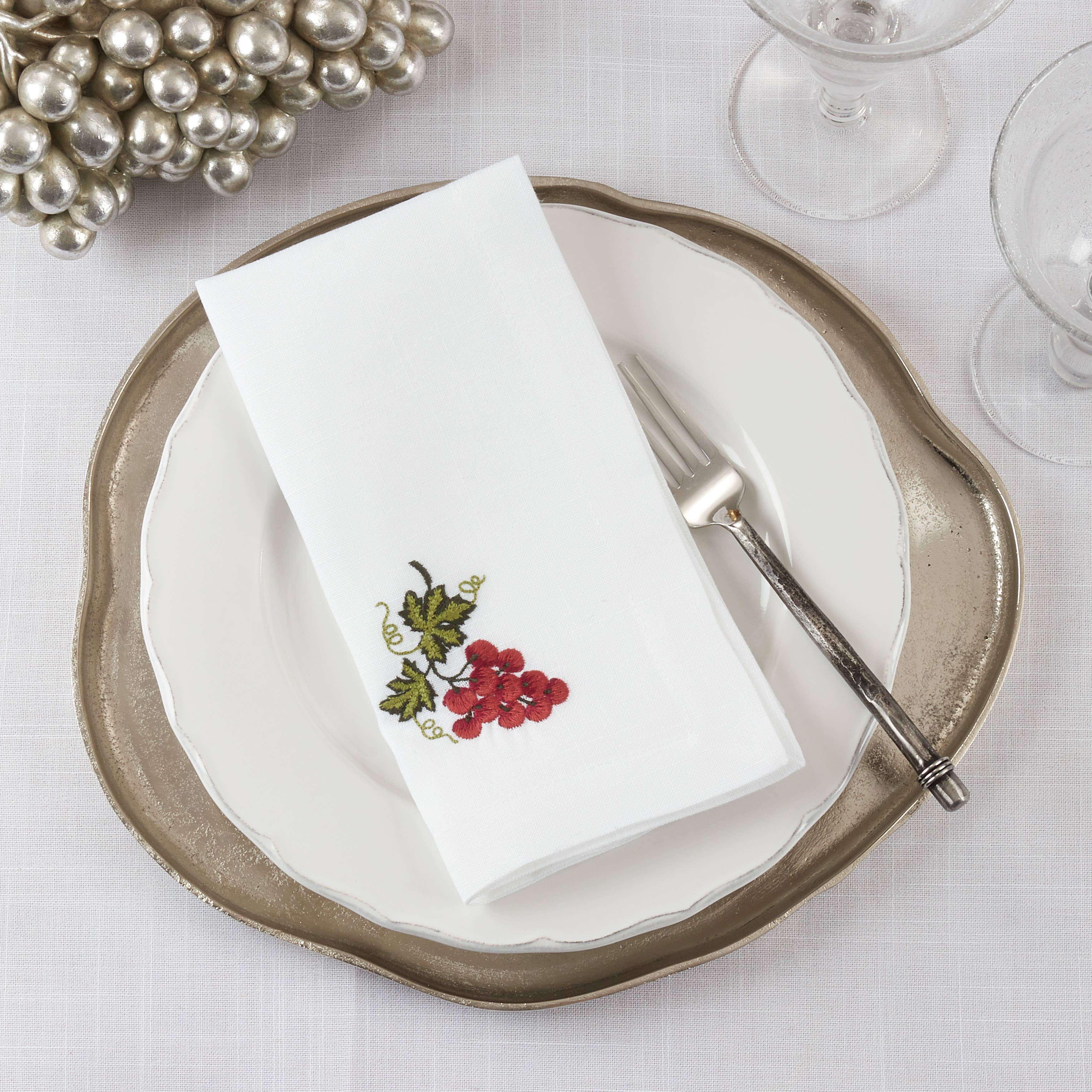 White Embroidered Grapes Napkin for wholesale on Faire1