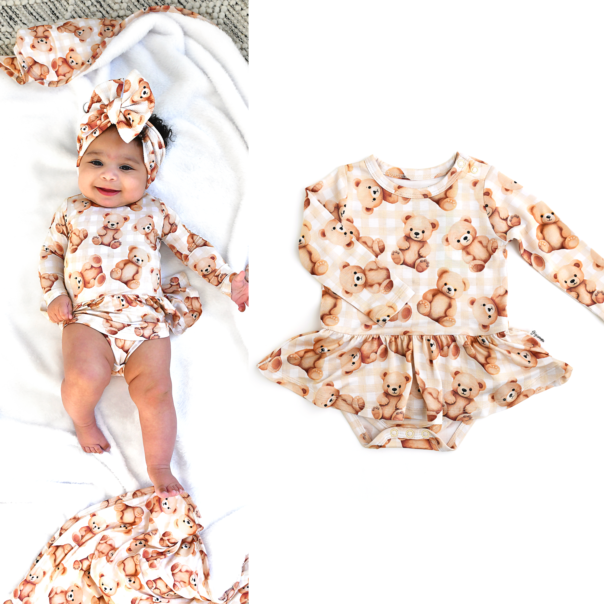 Gigi and Max - Venta al por mayor Falda tutú - Niños - Vestido de bebé de bambú Teddy Tutu Conjunto de oso marrón con broches1