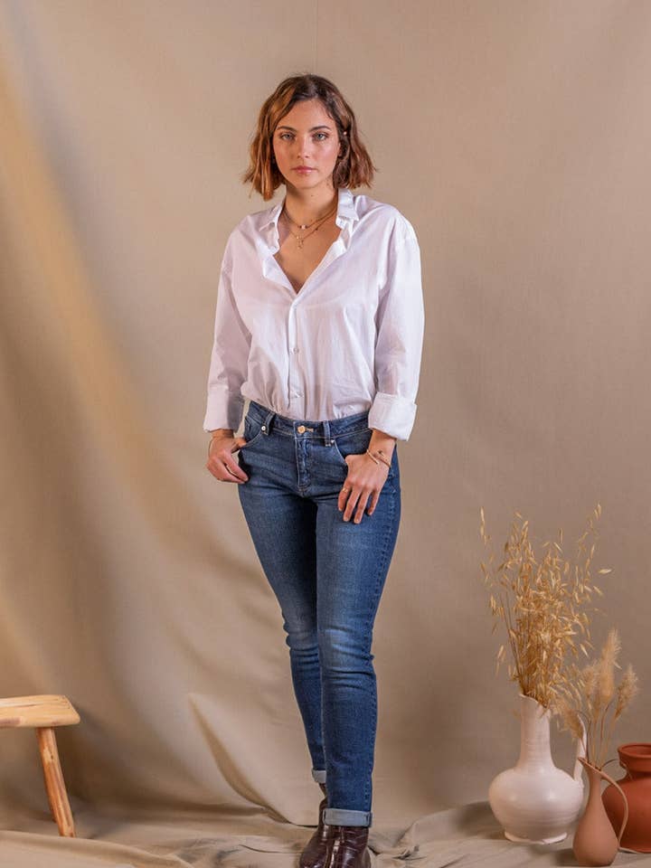 Mørkeblå Slim Økologisk bomuldsjeans til kvinder - Lila for engroshandel hos Nagev