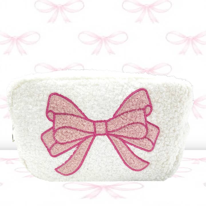 Pink Bow Sherpa Pouch for Tweens & Teens Christmas Gift for wholesale by Malibu Sugar