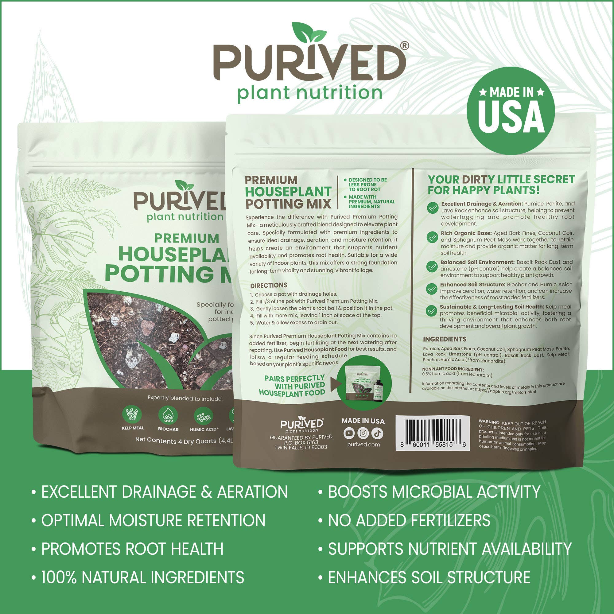 Purived - Wholesale Planting/Potting Soil - Purived Premium Houseplant Potting Mix 4 Quarts1