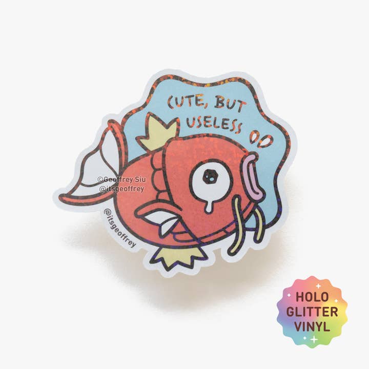 Niedlich, aber nutzlos Magikarp Glitzersticker (3") für den Großhandel von Geoffrey Siu Art LLC