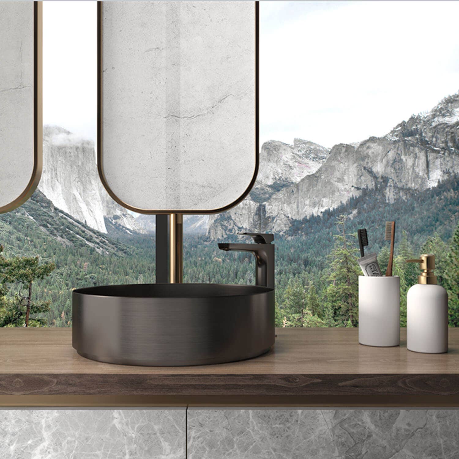 Stilform Handels GmbH - Wholesale Bathroom Mirror - Park washbasin in brushed gunmetal made of the finest stainless steel as a countertop washbasin without tap hole 40 cm5