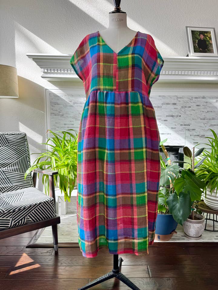 Neon multi linen dress for wholesale by Joolee